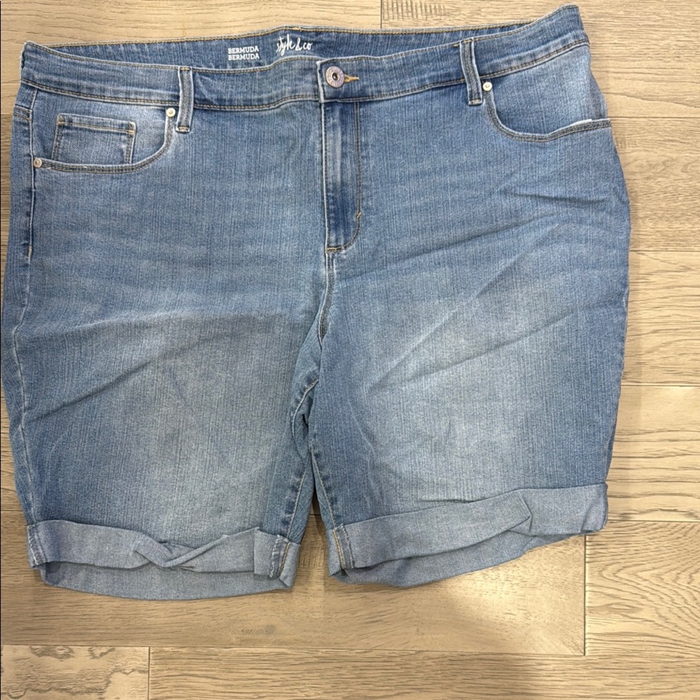 Style & Co. Blue Jean Shorts Cuffed Hem Bermuda